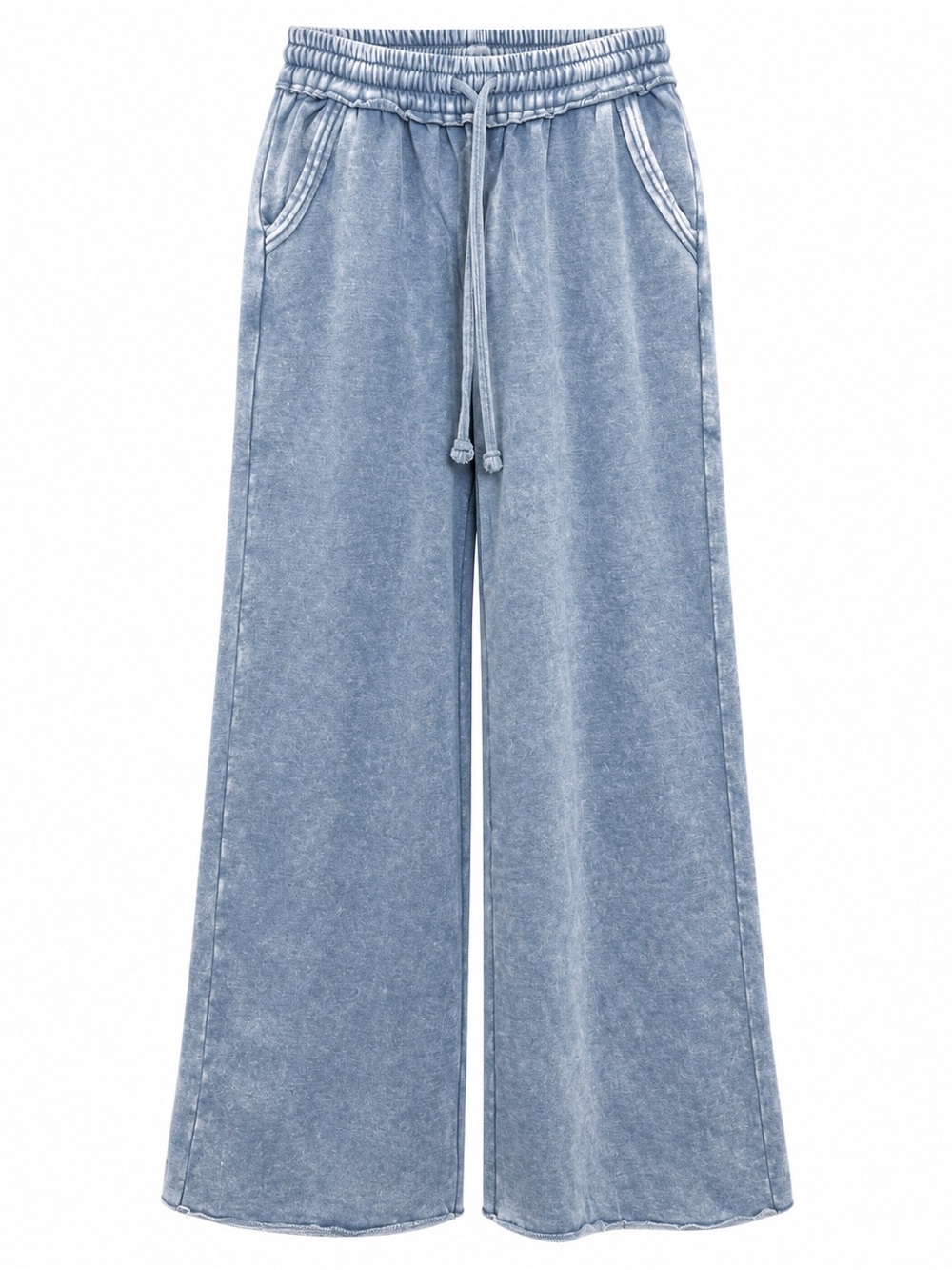Zenana Acid Wash Fleece Palazzo Sweatpants with Pockets – Blue Gray 🩵 - Picture 3 of 4